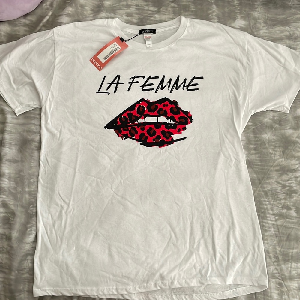 Boohoo La Femme White Graphic Tee